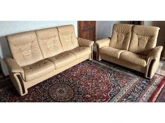 Luxusní kožená sedací souprava 3+2 se dřevem, 2957 - 1
