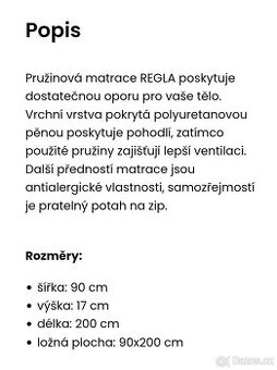 Nová matrace 90×200cm