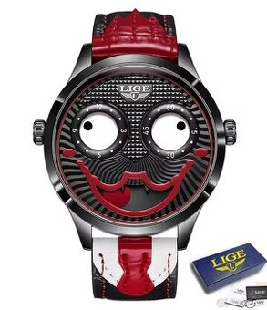 Hodinky LIGE - klaun Joker (2 ciferníky ve tvaru očí) černé
