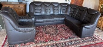Rohová kožená sedací souprava s křeslem,6344