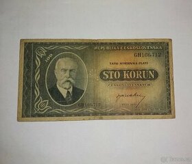 100 korun 1945(bez data),vzácné S-písmeno, pěkný stav, vyhle