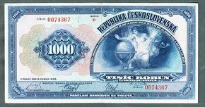 Staré bankovky 1000 korun 1932 NEPERFOROVANA, velmi pěkná - 1