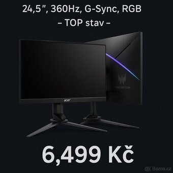 Acer Predator X25 – 24,5”, 360Hz, G-Sync, RGB – TOP stav