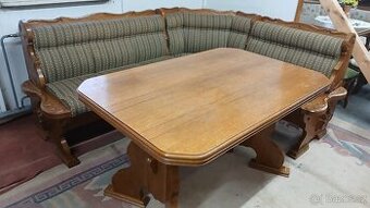 Rustikální MASIVNÍ rohová lavice+rozkládací stůl