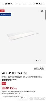 Vrchní matrace 180x200 cm WELLPUR FRYA