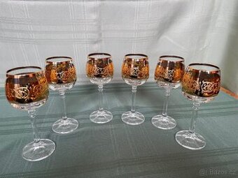 Luxusní sada 6 skleniček na likér – vysoký smalt, 24k zlato