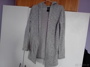 Šedý dlouhý cardigan s kapucí, velikost XS