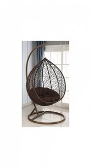 Závěsné hnědé křeslo houpačka z umělého ratanu