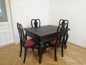 Starožitný jídelní stůl včetně 4 židlí, masiv - 1