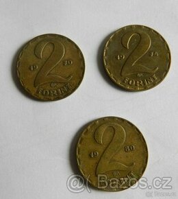 Konvolut 3ks madarských mincí 2 forint 1970 ,1974,1980