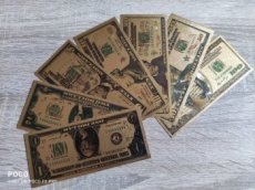 Zlaté bankovky 7ks $ Dolar a různé bankovky - 1