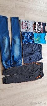 Balík kluk 152-158 džíny,kalhoty sport,kraťasy,trička,7 ks