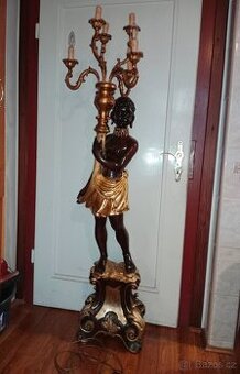 Starý dřevěný mouřenín-světlonoš- lampa - 1