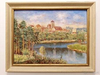 Obraz J. Rybář, Týnec nad Sázavou, olej na desce 49x63