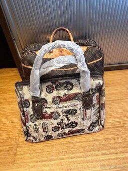 Taška cestovní "overnight bag" textilní motiv auto a moto
