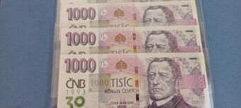 R01 sada 1000Kč s přítiskem UNC