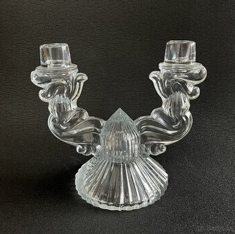 Dvouramenný svícen 18 cm lisované sklo Libochovice