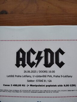 2 lístky na AC/DC Praha Letňany