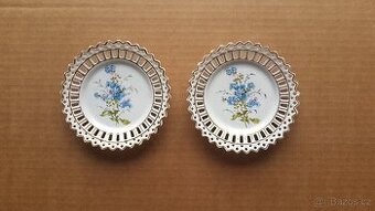 Staré 2 ks mělké porcelánové desertní talíře,