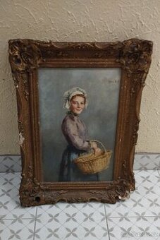 Starý obraz olej na plátně 67x49 cm.