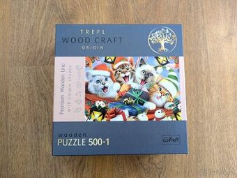 Dřevené puzzle Vánoční kočky, 500+1 dilků