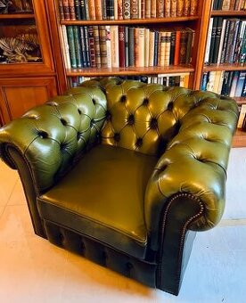 Křeslo Chesterfield - pravá kůže