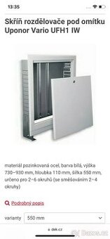 Skříň rozdělovače pod omítku Uponor