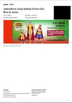Jednodenní vstupenka na akci Comic-Con Brno & Junior 1. 11.