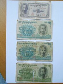 Bankovky VIETNAM 20 DONG+100 DONG r.1951-4kusy- dost použité