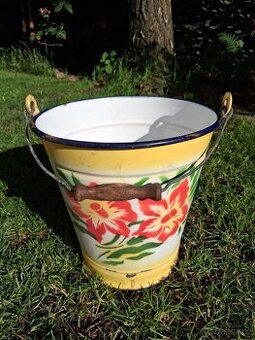 Smaltovaný malovaný kbelík žlutý