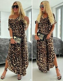 L/XL Vzorované dámské maxi šaty se vzorem leopard - 1