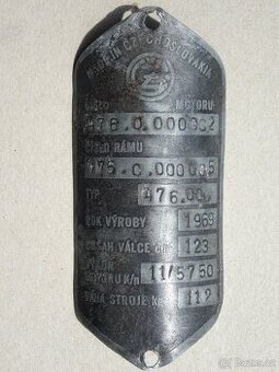 ČZ 125/476 - výr. číslo 000002 - originální štítek