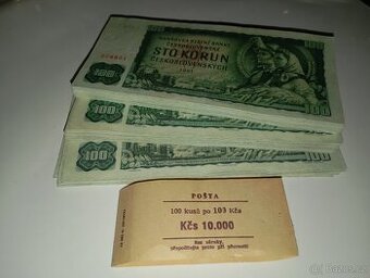 BALÍČEK 100 KUSŮ BANKOVEK 100 KČS 1961, JEN VZÁCNÉ SÉRIE