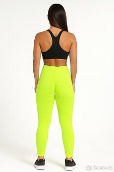 Neonově Žluté Gym Legíny – Honeycomb Vzor – Velikosti M a XL