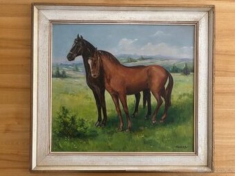 Obraz Vondra, Koně, olejomalba 57x62