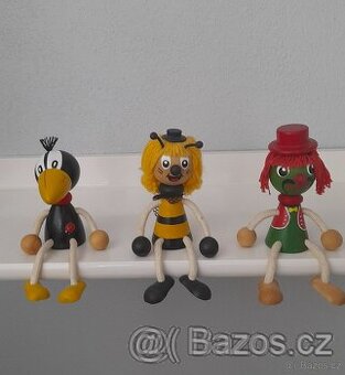 3x sběratelská dřevěná figurka - pták, včelka, vodník - 1