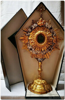 BAROKNÍ MONSTRANCE ANTIKVITNÍ ZLATO STŘÍBRNÁ 73 CM POUZDRO N