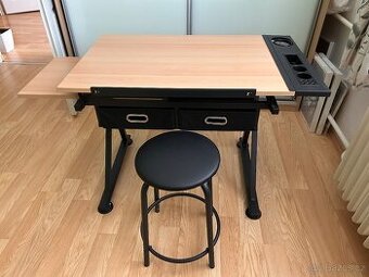 MIADOMODO PSACÍ STŮL S POLICEMI A TABURETEM, SV. DŘEVO/ČERNÁ