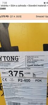 Pórobetonové tvárnice Ytong, šířka 375 mm