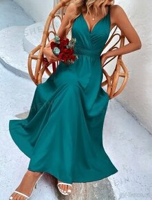 Nové petrolejové šaty křížené na zádech vel.M