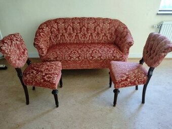 Starožitna sofa dvoumístná a 2 židle r. ca 1890