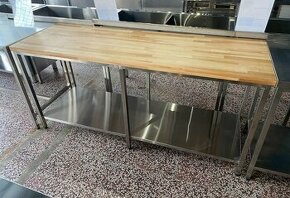 Nerezový stůl s dřevěnou deskou (délka 80-200cm)