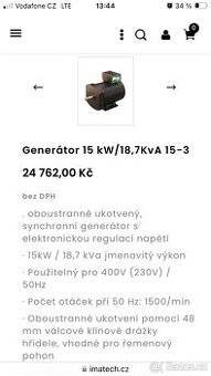 Generátor 15kw 400/230V, 3f