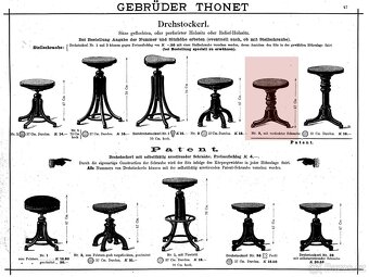 Klavírní, výškově stavitelná židle, stolička THONET No.3
