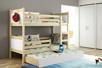 NOVÁ Patrová postel palanda MASIV borovice bílá 3x MATRACE