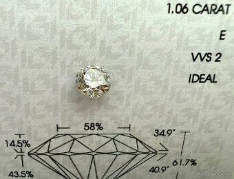 Zásnubní diamant 1,06 ct – IGI certifikát + faktura s DPH