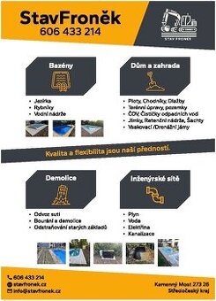 Zemní a výkopové (bagrování), zednické a stavební práce