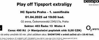 1.Semifinále Sparta x Kometa Brno (1.4.2025) - 1x vstupenka