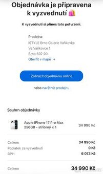 IPhone 17 pro max k vyzvednutí Praha / brno