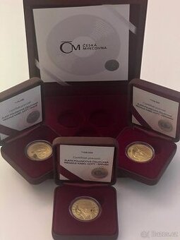 Zlato / sada 3kusů zlatý mincí ,medailí Karla Gotta